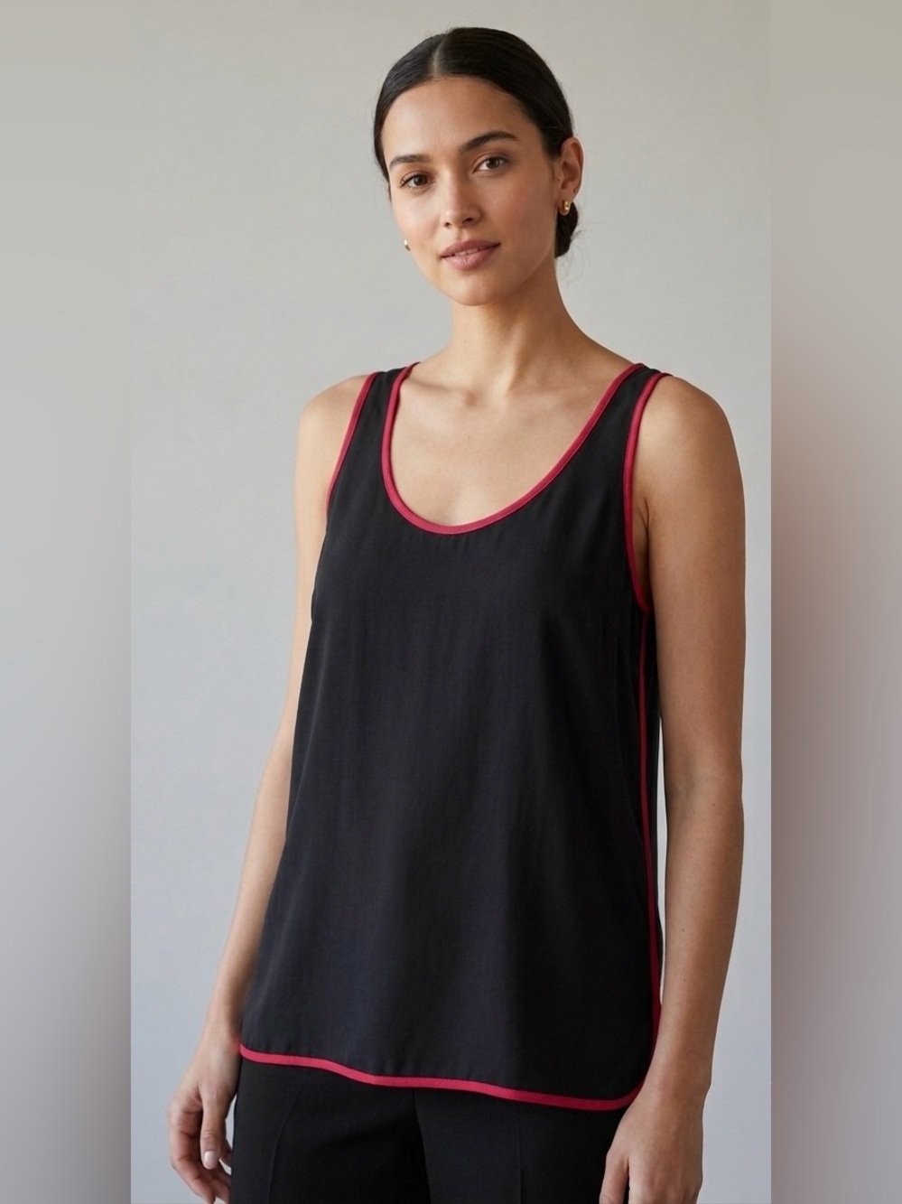Carven Paris Sleeveless Rayon Tank Top Navy Black Red Trim Size L Luxury